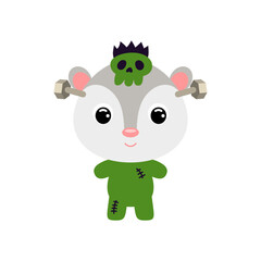 Cute little Halloween opossum in a Frankenstein costume. Cartoon animal character for kids t-shirts, nursery decoration, baby shower, greeting card, invitation. Vector stock illustration