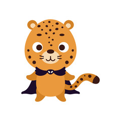 Cute little Halloween cheetah in a wizard costume. Cartoon animal character for kids t-shirts, nursery decoration, baby shower, greeting card, invitation, house interior. Vector stock illustration