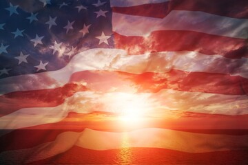 American flag waving in the sunrise. American flag for Memorial Day,4th of July,Labour...
