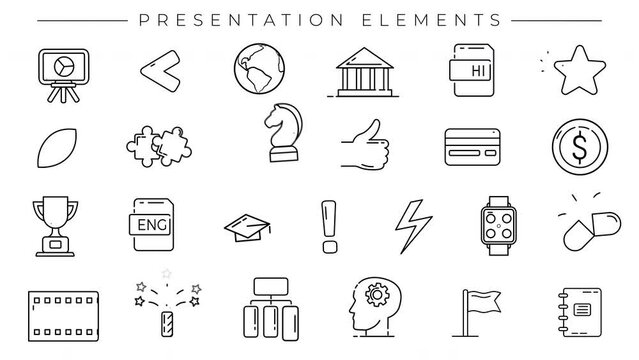 Presentation Elements line icons on the alpha channel.