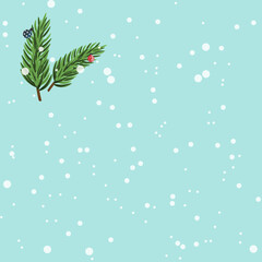 Fototapeta na wymiar Christmas background with Christmas tree branch and snowflakes in vector