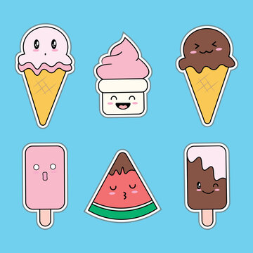 Set of  ice cream isolated on blue background