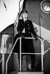  Cosplay for Halloween. Gothic military style, vintage beautiful woman