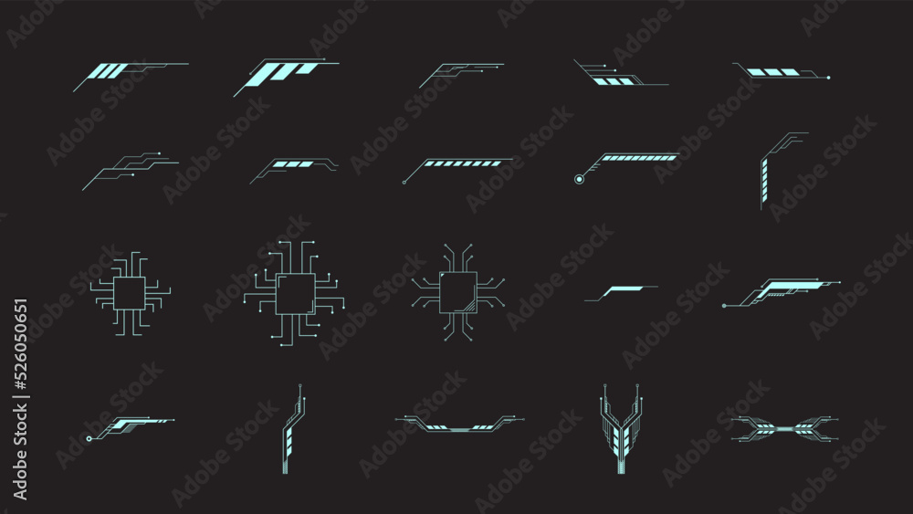 Poster abstract digital technology ui/ux futuristic hud, fui, virtual interface. tech elements vector illus