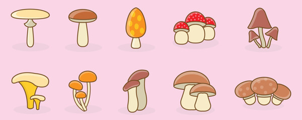 cute mushroom doodle art isolated on pink background