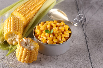 organic food canned corn on the table