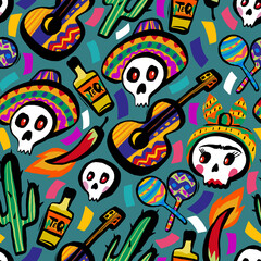 Seamless holiday pattern for the day of the dead with all the elements of this holiday
