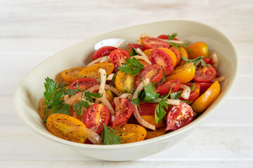 Summer Cherry Tomato Salad. Vegetarian food.