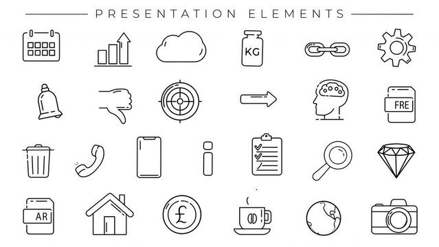 Set of Presentation Elements line icons on the alpha channel.