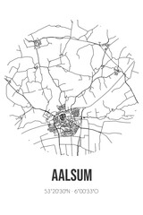 Abstract street map of Aalsum located in Fryslan municipality of Noardeast-Fryslan. City map with lines