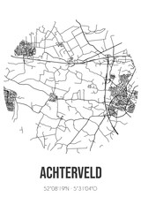 Abstract street map of Achterveld located in Gelderland municipality of Barneveld. City map with lines