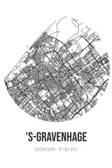 Abstract street map of 's-Gravenhage located in Zuid-Holland municipality of 's-Gravenhage. City map with lines