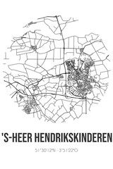 Abstract street map of 's-Heer Hendrikskinderen located in Zeeland municipality of Goes. City map with lines