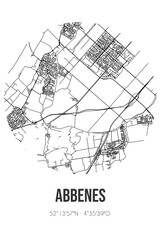 Abstract street map of Abbenes located in Noord-Holland municipality of Haarlemmermeer. City map with lines