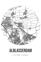 Abstract street map of Alblasserdam located in Zuid-Holland municipality of Alblasserdam. City map with lines