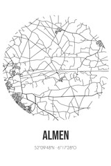 Abstract street map of Almen located in Gelderland municipality of Lochem. City map with lines