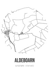 Abstract street map of Aldeboarn located in Fryslan municipality of Heerenveen. City map with lines