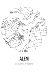 Abstract street map of Alem located in Gelderland municipality of Maasdriel. City map with lines