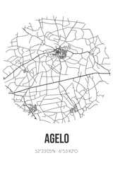 Abstract street map of Agelo located in Overijssel municipality of Dinkelland. City map with lines