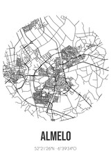 Abstract street map of Almelo located in Overijssel municipality of Almelo. City map with lines