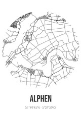 Abstract street map of Alphen located in Gelderland municipality of West Maas en Waal. City map with lines