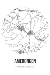 Abstract street map of Amerongen located in Utrecht municipality of Utrechtse Heuvelrug. City map with lines