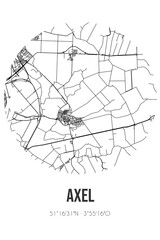 Abstract street map of Axel located in Zeeland municipality of Terneuzen. City map with lines