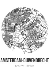 Abstract street map of Amsterdam-Duivendrecht located in Noord-Holland municipality of Ouder-Amstel. City map with lines