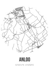 Abstract street map of Anloo located in Drenthe municipality of Aa en Hunze. City map with lines