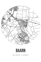 Abstract street map of Baarn located in Utrecht municipality of Baarn. City map with lines