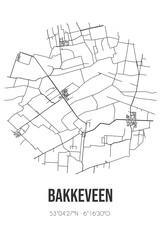 Obraz premium Abstract street map of Bakkeveen located in Fryslan municipality of Opsterland. City map with lines
