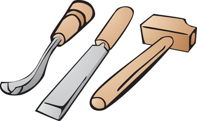 Sculptural tools in the sculptor's workshop
