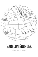 Abstract street map of Babyloniënbroek located in Noord-Brabant municipality of Altena. City map with lines