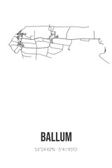 Abstract street map of Ballum located in Fryslan municipality of Ameland. City map with lines
