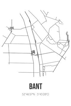 Abstract street map of Bant located in Flevoland municipality of Noordoostpolder. City map with lines