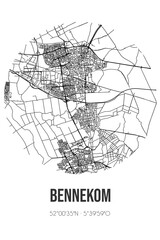 Abstract street map of Bennekom located in Gelderland municipality of Ede. City map with lines