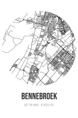 Abstract street map of Bennebroek located in Noord-Holland municipality of Bloemendaal. City map with lines