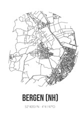 Fototapeta na wymiar Abstract street map of Bergen (NH) located in Noord-Holland municipality of Bergen(NH.). City map with lines