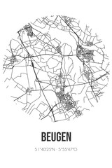 Abstract street map of Beugen located in Noord-Brabant municipality of Boxmeer. City map with lines
