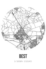 Abstract street map of Best located in Noord-Brabant municipality of Best. City map with lines