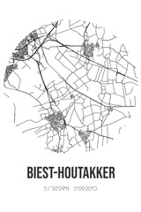 Abstract street map of Biest-Houtakker located in Noord-Brabant municipality of Hilvarenbeek. City map with lines