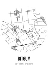 Abstract street map of Bitgum located in Fryslan municipality of Waadhoeke. City map with lines