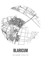 Abstract street map of Blaricum located in Noord-Holland municipality of Blaricum. City map with lines