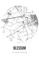 Abstract street map of Blessum located in Fryslan municipality of Waadhoeke. City map with lines