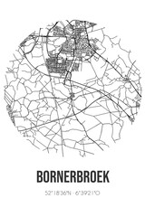 Abstract street map of Bornerbroek located in Overijssel municipality of Almelo. City map with lines