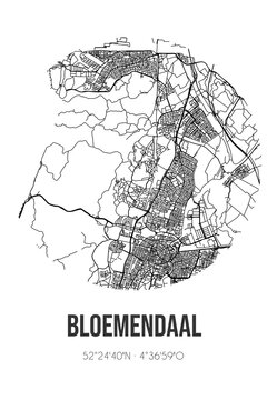 Abstract street map of Bloemendaal located in Noord-Holland municipality of Bloemendaal. City map with lines