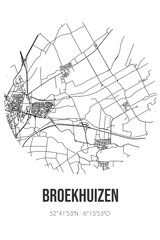 Abstract street map of Broekhuizen located in Drenthe municipality of Meppel. City map with lines
