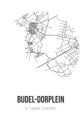 Abstract street map of Budel-Dorplein located in Noord-Brabant municipality of Cranendonck. City map with lines