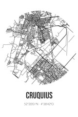 Abstract street map of Cruquius located in Noord-Holland municipality of Haarlemmermeer. City map with lines