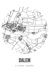 Abstract street map of Dalem located in Zuid-Holland municipality of Gorinchem. City map with lines